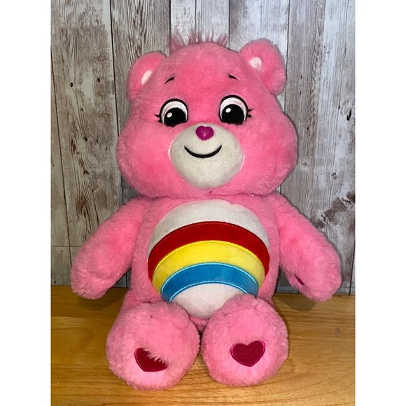 Care Bears Unlock the Magic Pink Rainbow Cheer Bear 14” Plush 2020 Toy Heart - Picture 1 of 12